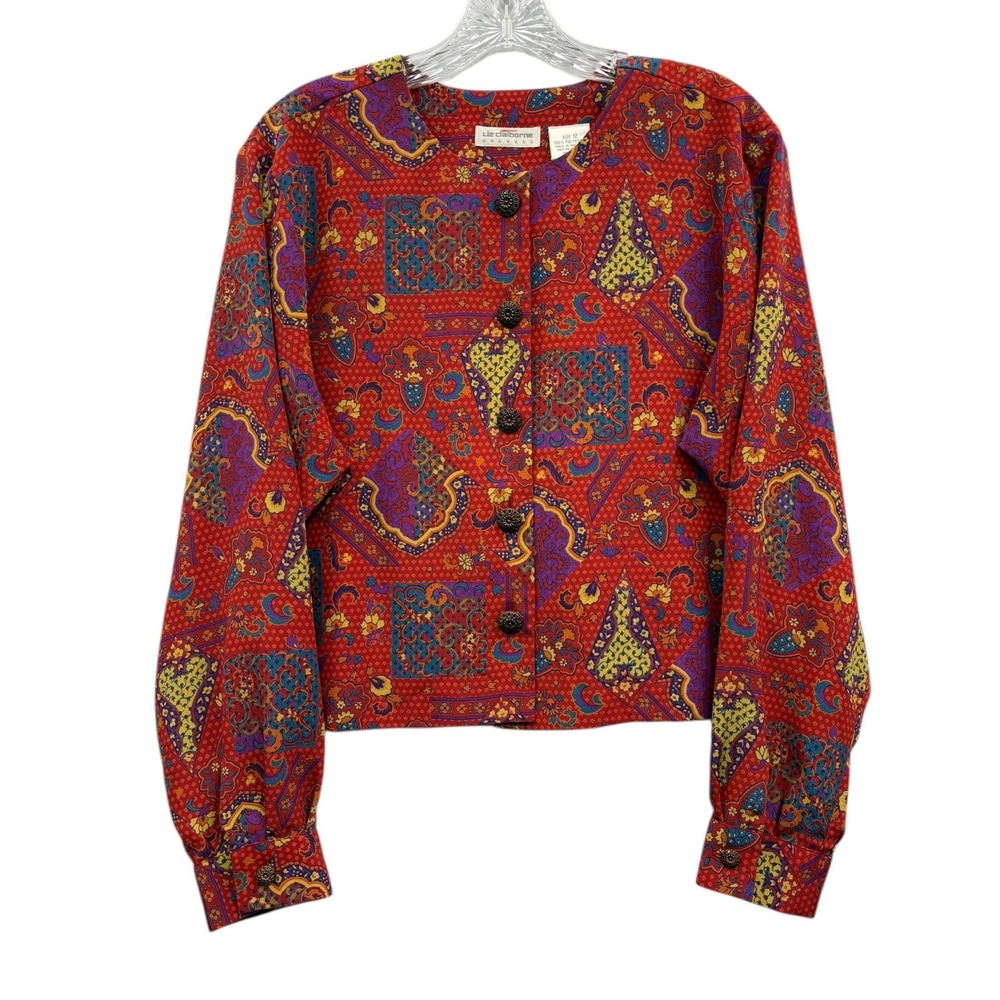 Vintage Liz Claiborne Women's Blouse Paisley Button Front‎ Bold Retro Chic 12